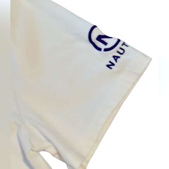 Mens Nautica Short Sleeve Shirt Size XL Logo Design 100% Cotton Blue White - Picture 3 of 5